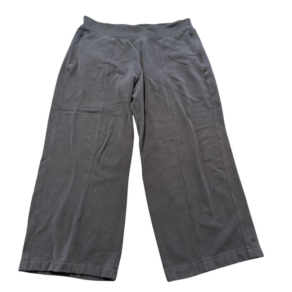 Athleta Ladies black wide leg sweatpants, zippered pockets, Size XL